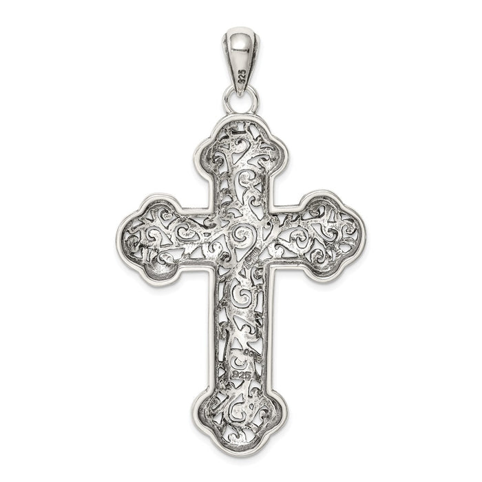 Million Charms 925 Sterling Silver Antiqued Swirl Relgious Cross Pendant