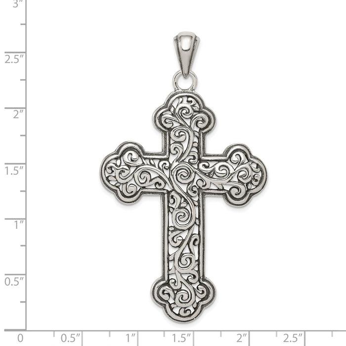 Million Charms 925 Sterling Silver Antiqued Swirl Relgious Cross Pendant