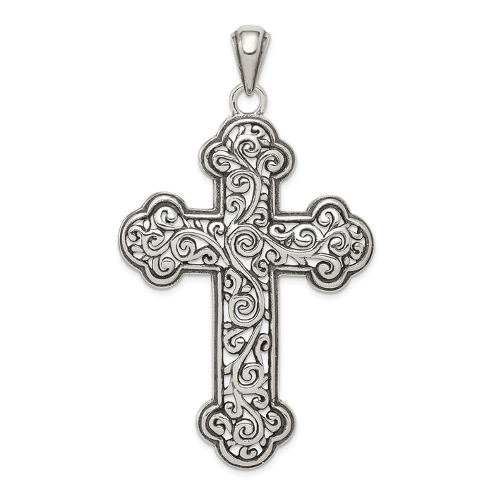 Million Charms 925 Sterling Silver Antiqued Swirl Relgious Cross Pendant