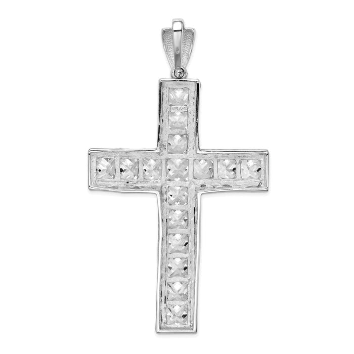 Million Charms 925 Sterling Silver Rhodium-Plated (Cubic Zirconia) CZ Relgious Cross Pendant