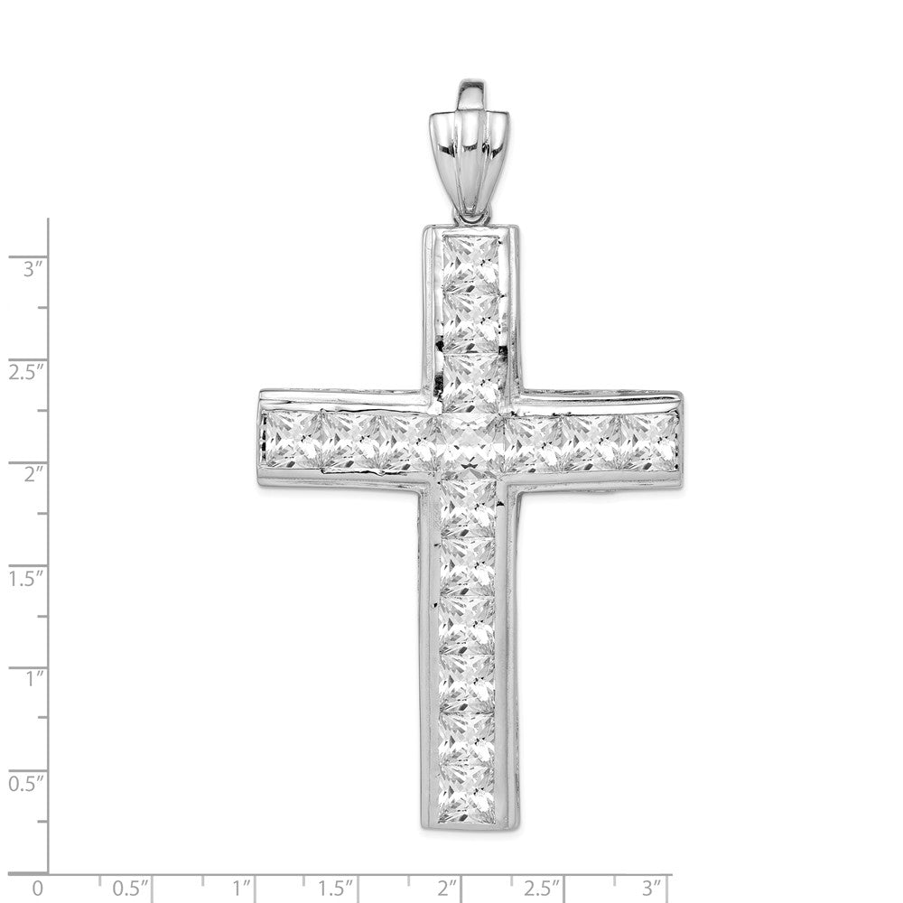 Million Charms 925 Sterling Silver Rhodium-Plated (Cubic Zirconia) CZ Relgious Cross Pendant