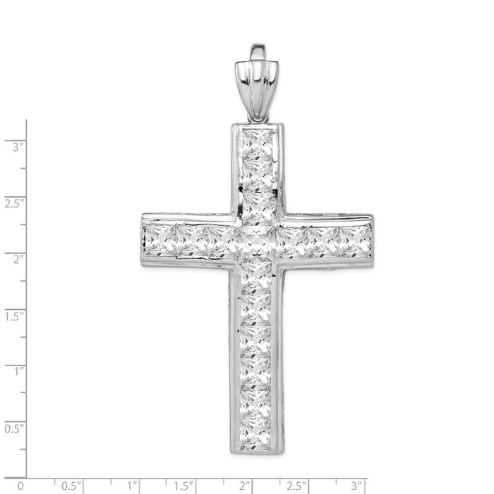 Million Charms 925 Sterling Silver Rhodium-Plated (Cubic Zirconia) CZ Relgious Cross Pendant