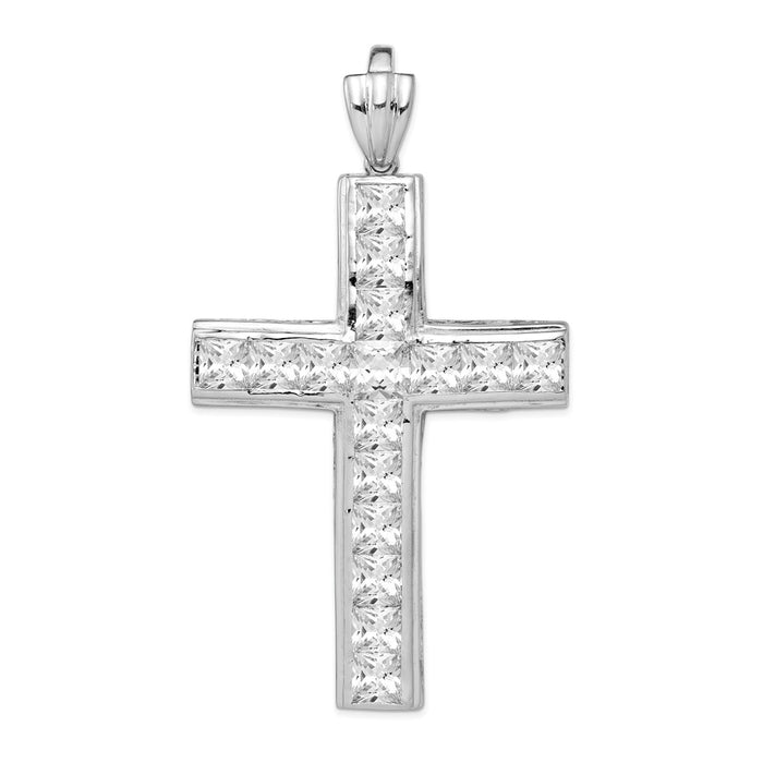 Million Charms 925 Sterling Silver Rhodium-Plated (Cubic Zirconia) CZ Relgious Cross Pendant