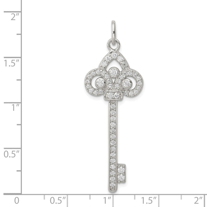 Million Charms 925 Sterling Silver, (Cubic Zirconia) CZ Key Pendant