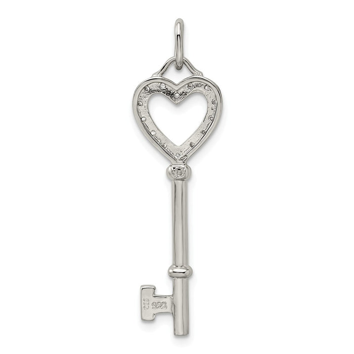 Million Charms 925 Sterling Silver (Cubic Zirconia) CZ Heart Key Pendant