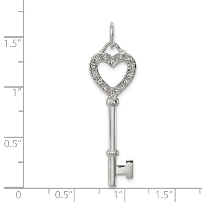 Million Charms 925 Sterling Silver (Cubic Zirconia) CZ Heart Key Pendant