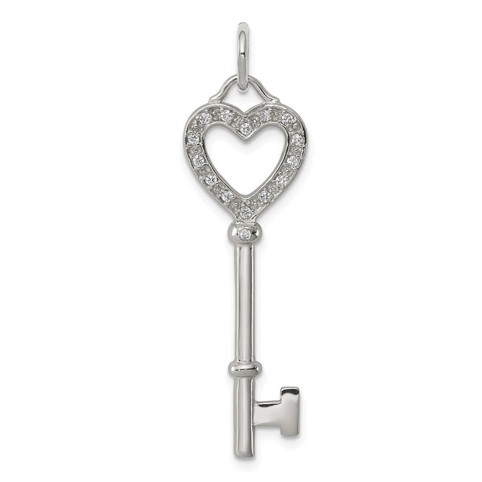 Million Charms 925 Sterling Silver (Cubic Zirconia) CZ Heart Key Pendant