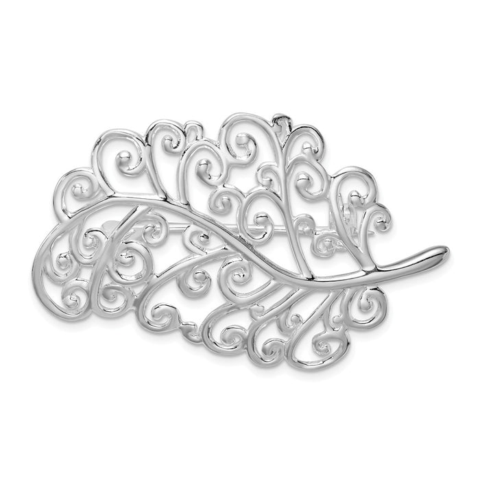 925 Sterling Silver Rhodium-plated Filigree Leaf Pin
