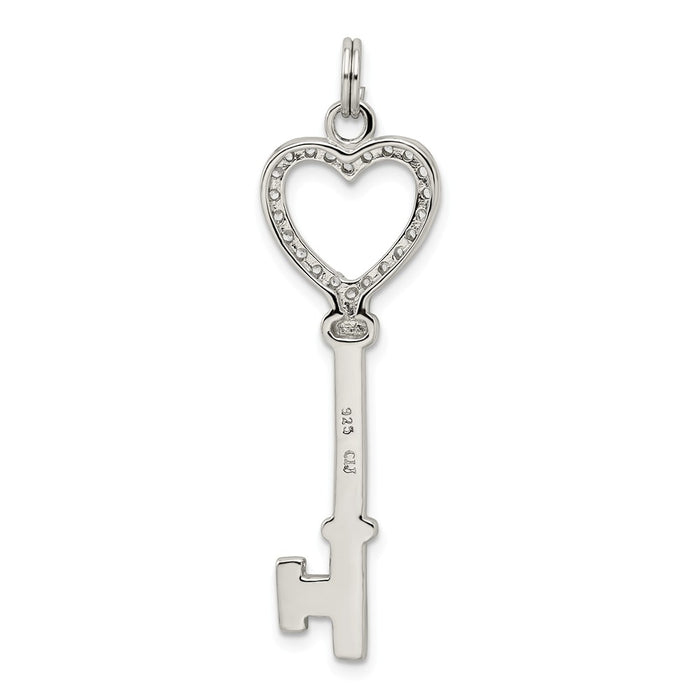 Million Charms 925 Sterling Silver (Cubic Zirconia) CZ Heart Key Pendant