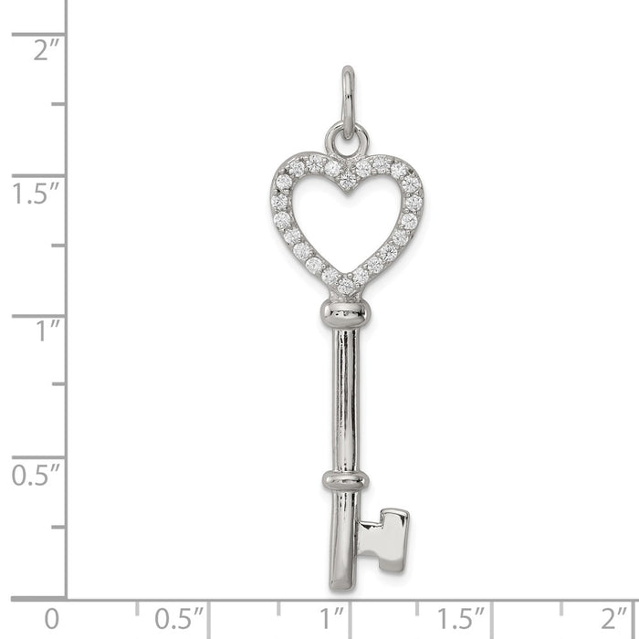 Million Charms 925 Sterling Silver (Cubic Zirconia) CZ Heart Key Pendant