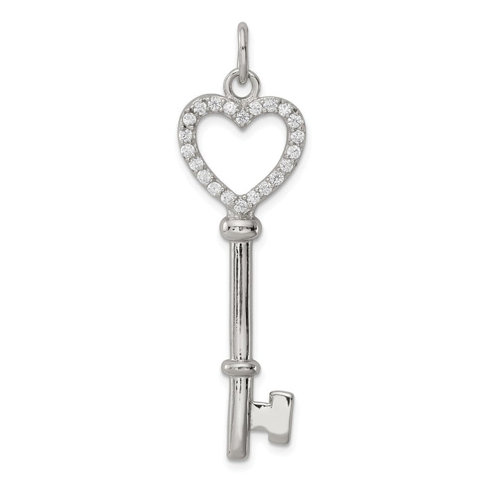 Million Charms 925 Sterling Silver (Cubic Zirconia) CZ Heart Key Pendant