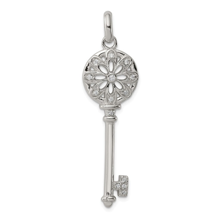 Million Charms 925 Sterling Silver (Cubic Zirconia) CZ Key Pendant