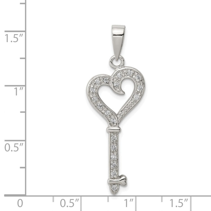 Million Charms 925 Sterling Silver (Cubic Zirconia) CZ Heart Key Pendant