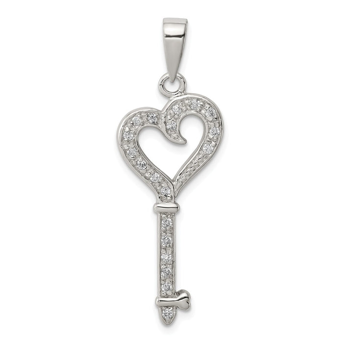 Million Charms 925 Sterling Silver (Cubic Zirconia) CZ Heart Key Pendant