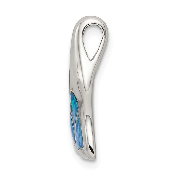 Million Charms 925 Sterling Silver Created Blue Opal Inlay Whale Tail Chain Slide Pendant