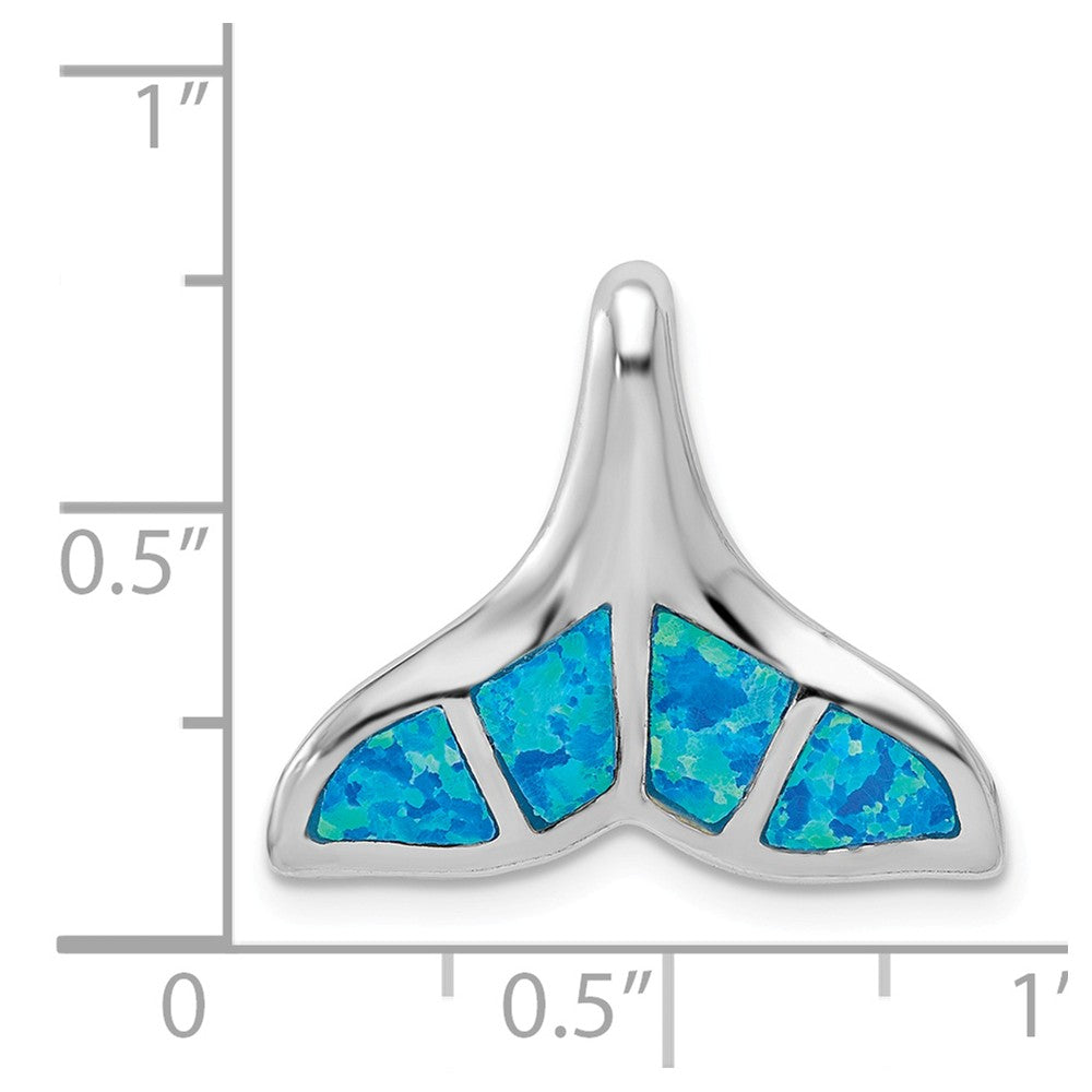 Million Charms 925 Sterling Silver Created Blue Opal Inlay Whale Tail Chain Slide Pendant
