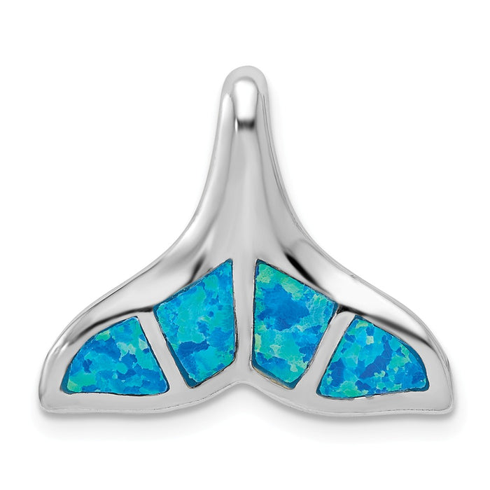 Million Charms 925 Sterling Silver Created Blue Opal Inlay Whale Tail Chain Slide Pendant