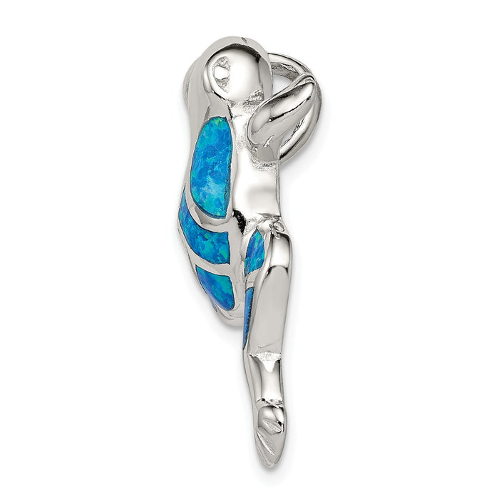 Million Charms 925 Sterling Silver Created Blue Opal Inlay Frog Slide Pendant