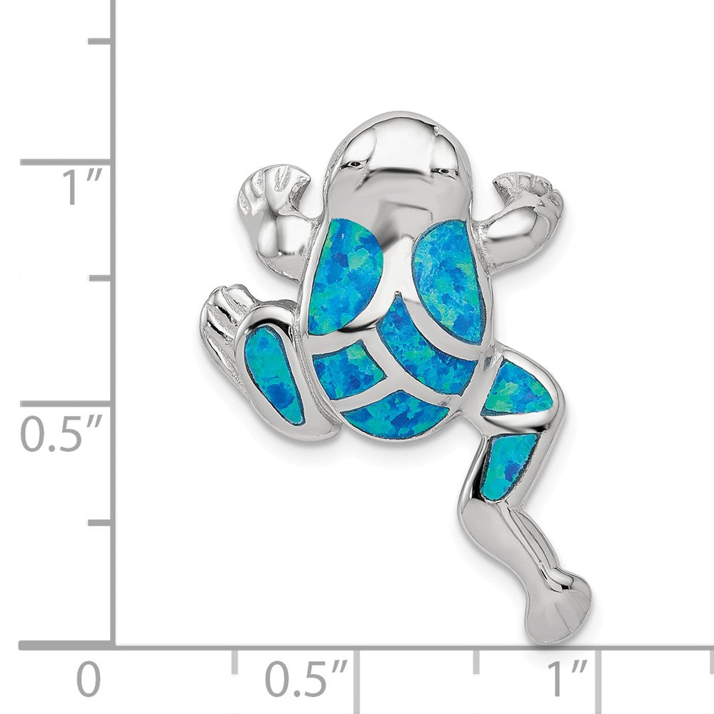 Million Charms 925 Sterling Silver Created Blue Opal Inlay Frog Slide Pendant