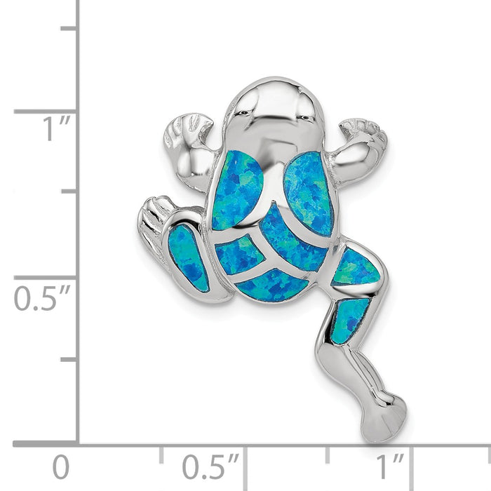 Million Charms 925 Sterling Silver Created Blue Opal Inlay Frog Slide Pendant