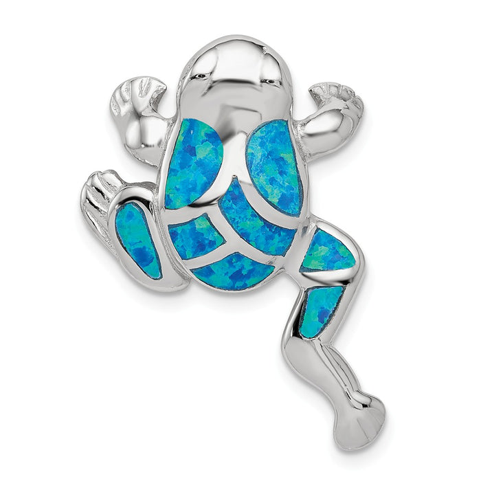 Million Charms 925 Sterling Silver Created Blue Opal Inlay Frog Slide Pendant