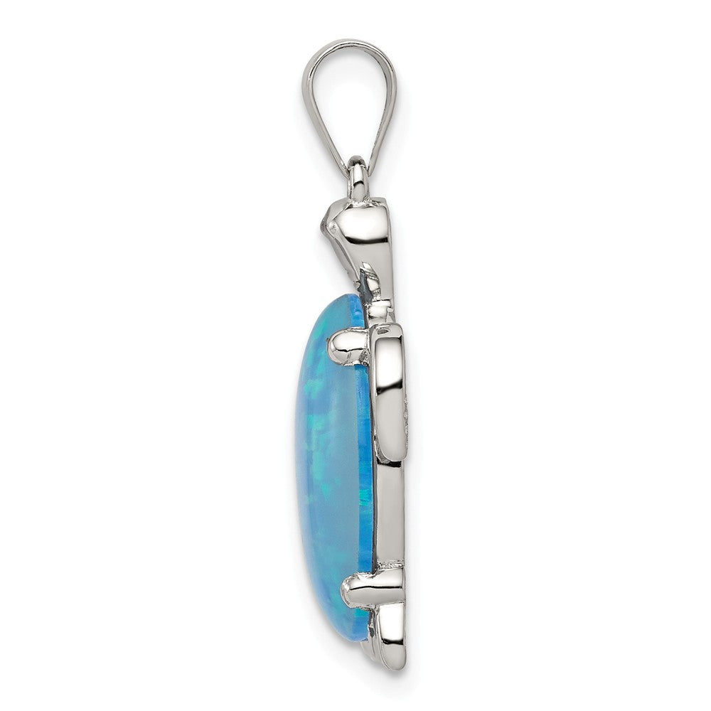 Million Charms 925 Sterling Silver Created Opal Inlay Sea Turtle Pendant