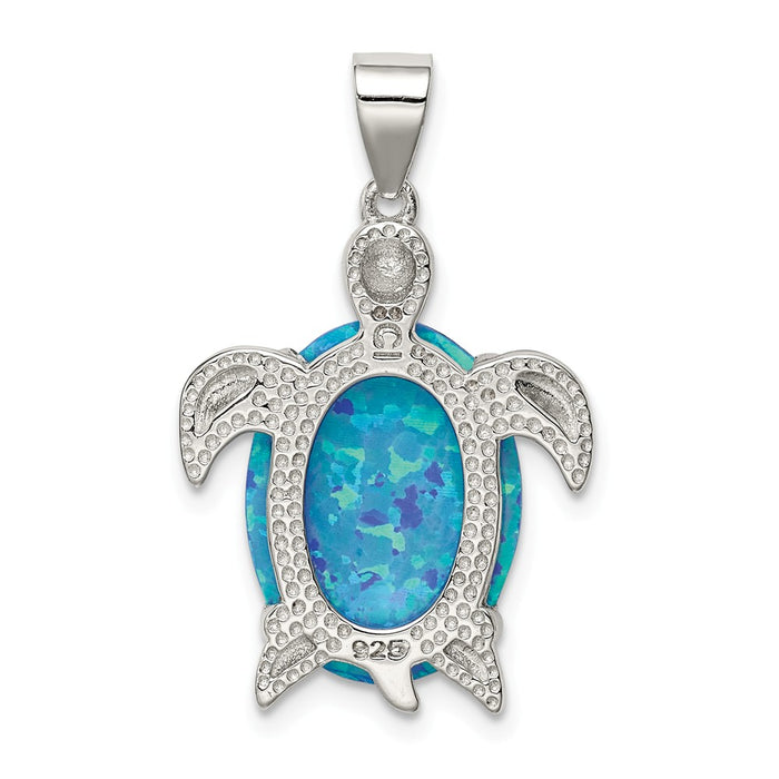 Million Charms 925 Sterling Silver Created Opal Inlay Sea Turtle Pendant