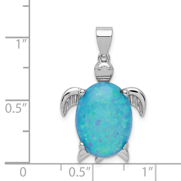 Million Charms 925 Sterling Silver Created Opal Inlay Sea Turtle Pendant