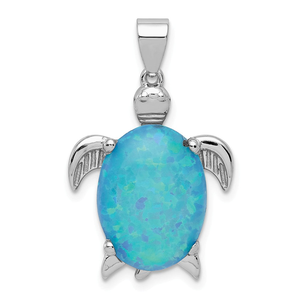 Million Charms 925 Sterling Silver Created Opal Inlay Sea Turtle Pendant