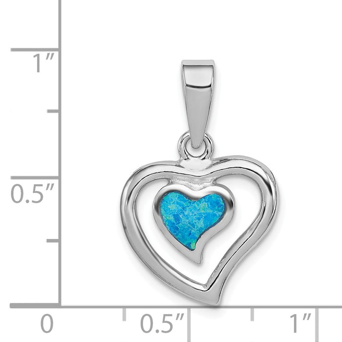 Million Charms 925 Sterling Silver Created Blue Opal Inlay Heart Pendant