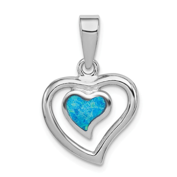 Million Charms 925 Sterling Silver Created Blue Opal Inlay Heart Pendant