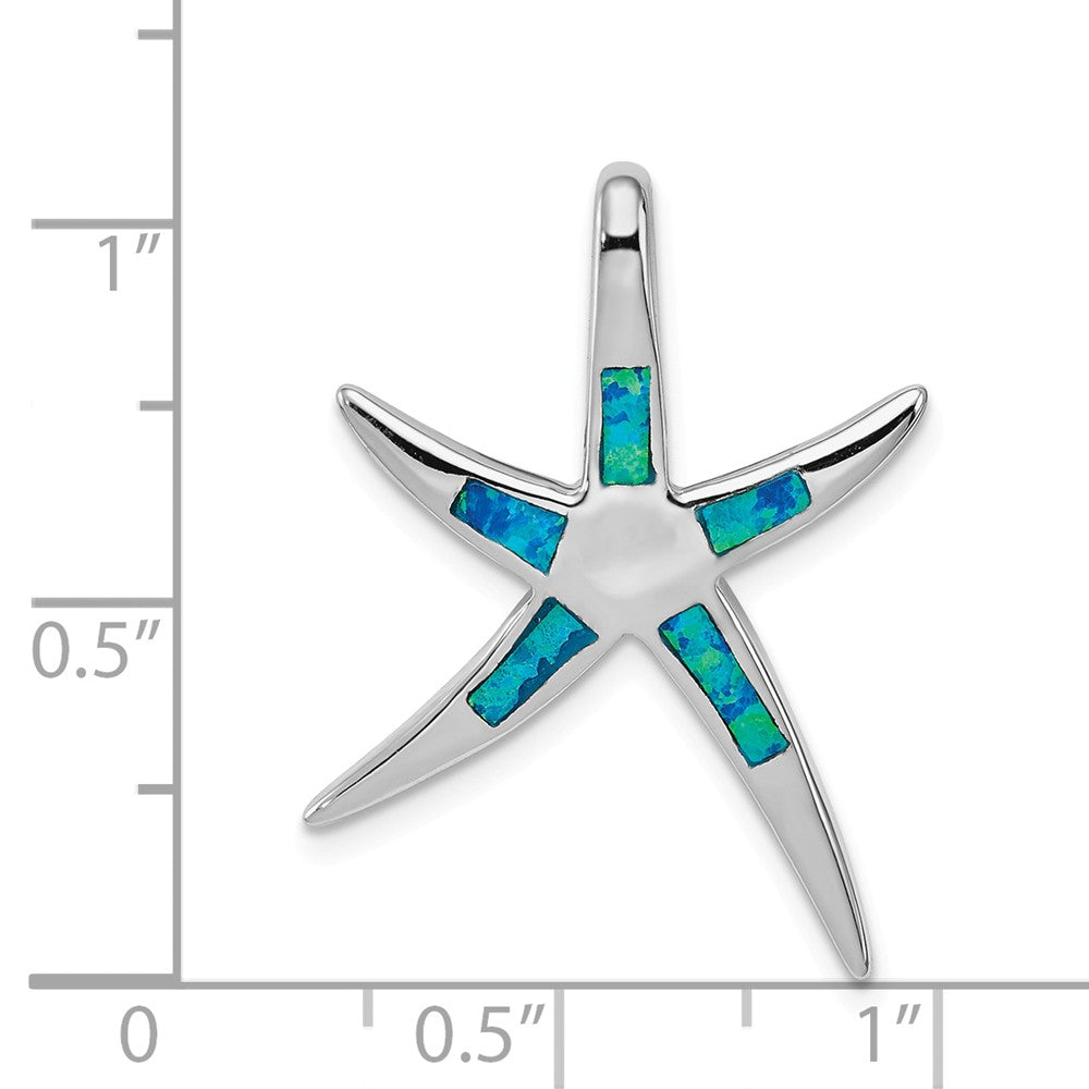 Million Charms 925 Sterling Silver Created Blue Opal Inlay Flat Nautical Starfish Slide