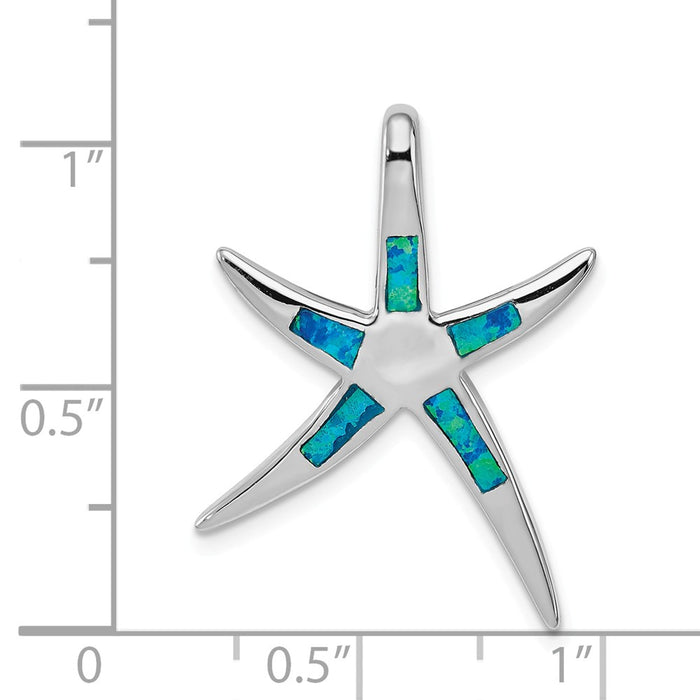 Million Charms 925 Sterling Silver Created Blue Opal Inlay Flat Nautical Starfish Slide