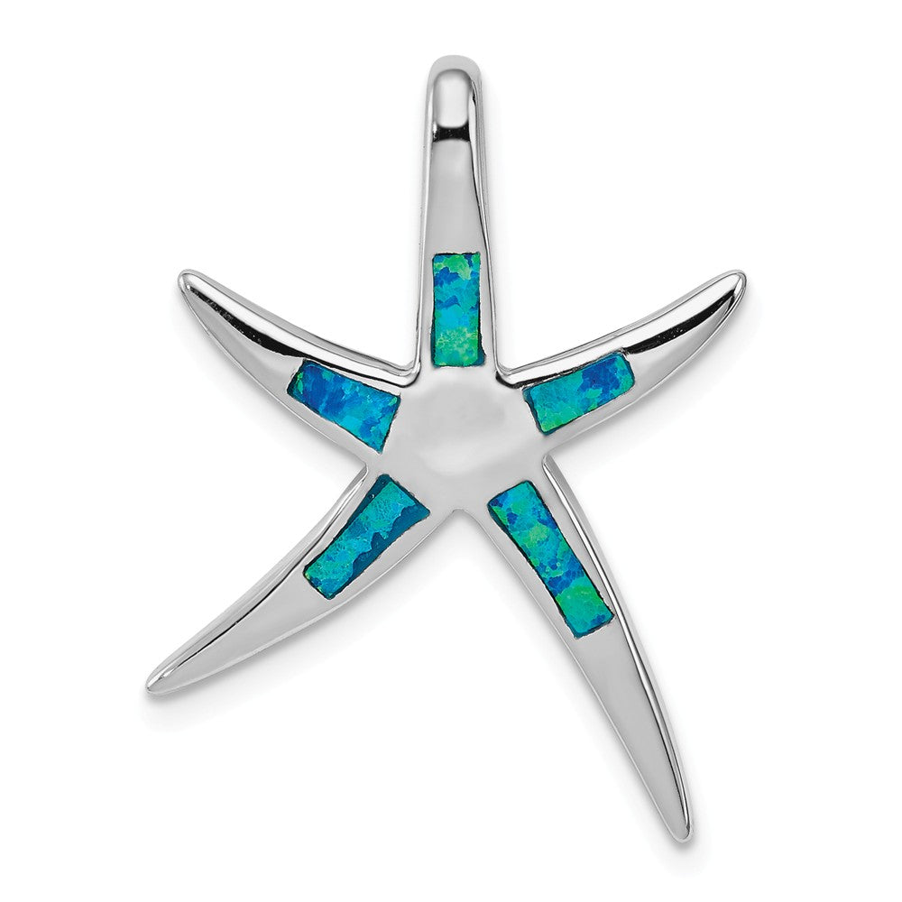 Million Charms 925 Sterling Silver Created Blue Opal Inlay Flat Nautical Starfish Slide