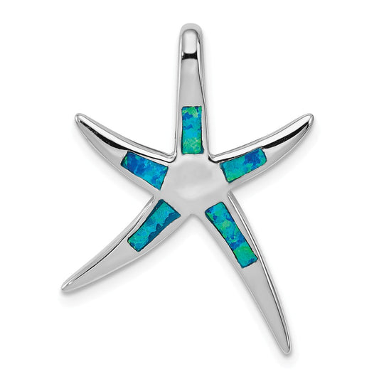 Million Charms 925 Sterling Silver Created Blue Opal Inlay Flat Nautical Starfish Slide