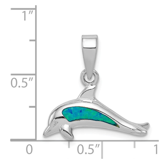 Million Charms 925 Sterling Silver Created Blue Opal Inlay Dolphin Pendant