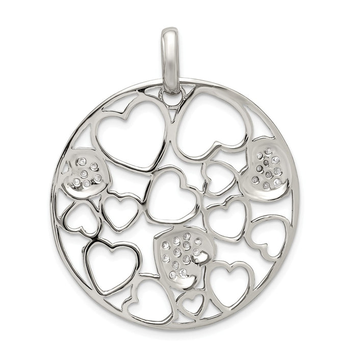 Million Charms 925 Sterling Silver Cut Out, (Cubic Zirconia) CZ Hearts Circle Pendant