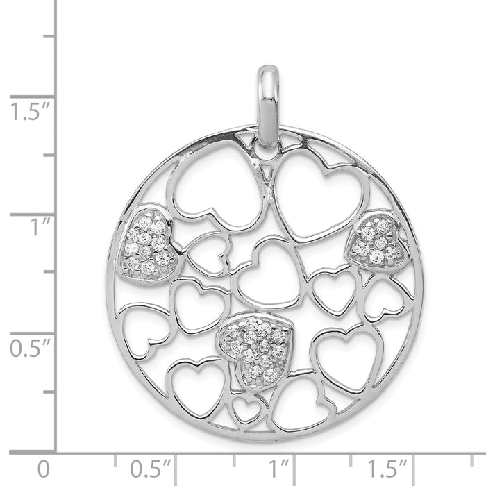Million Charms 925 Sterling Silver Cut Out, (Cubic Zirconia) CZ Hearts Circle Pendant