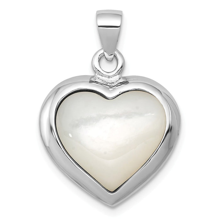 Million Charms 925 Sterling Silver Onyx & Mother Of Pearl Reversible Heart Pendant