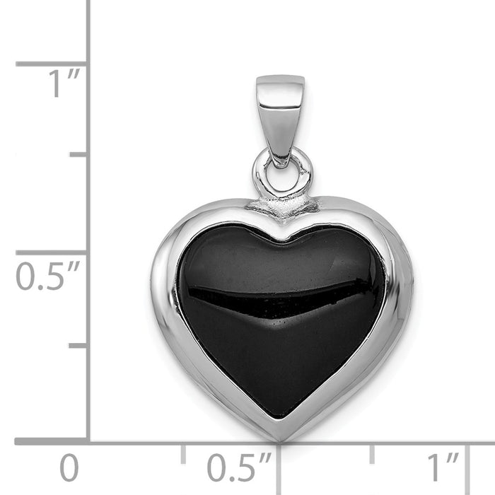 Million Charms 925 Sterling Silver Onyx & Mother Of Pearl Reversible Heart Pendant