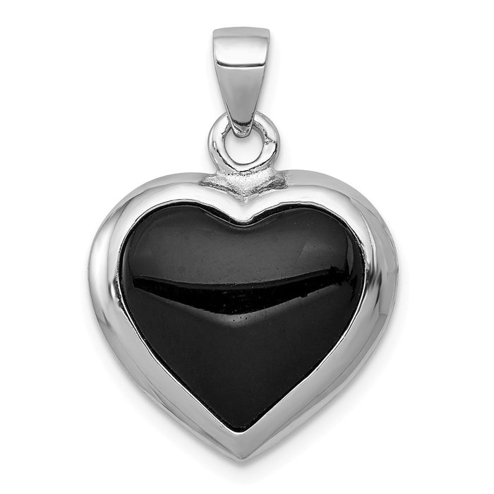 Million Charms 925 Sterling Silver Onyx & Mother Of Pearl Reversible Heart Pendant