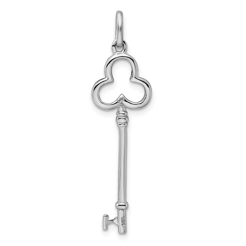 Million Charms 925 Sterling Silver Rhodium-Plated Lucky Clover  Top Small Key Pendant