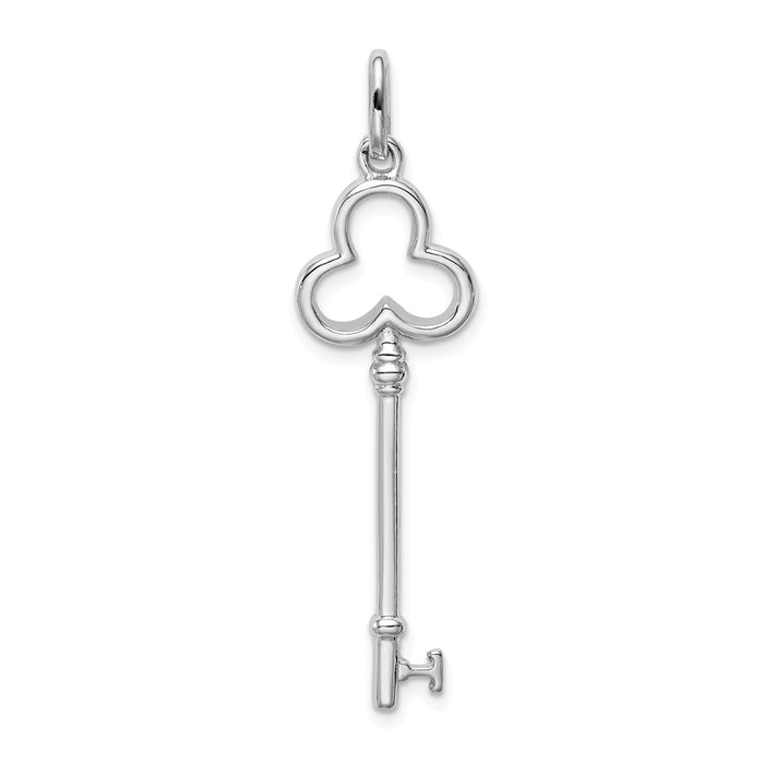 Million Charms 925 Sterling Silver Rhodium-Plated Lucky Clover  Top Small Key Pendant