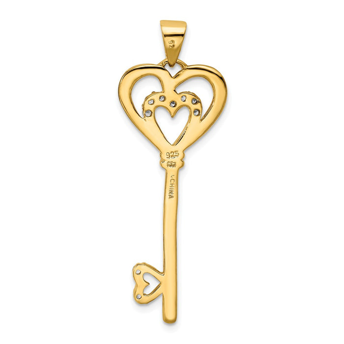 Million Charms 925 Sterling Silver With Vermeil (Cubic Zirconia) CZ Heart Within Silver Heart Key Pendant