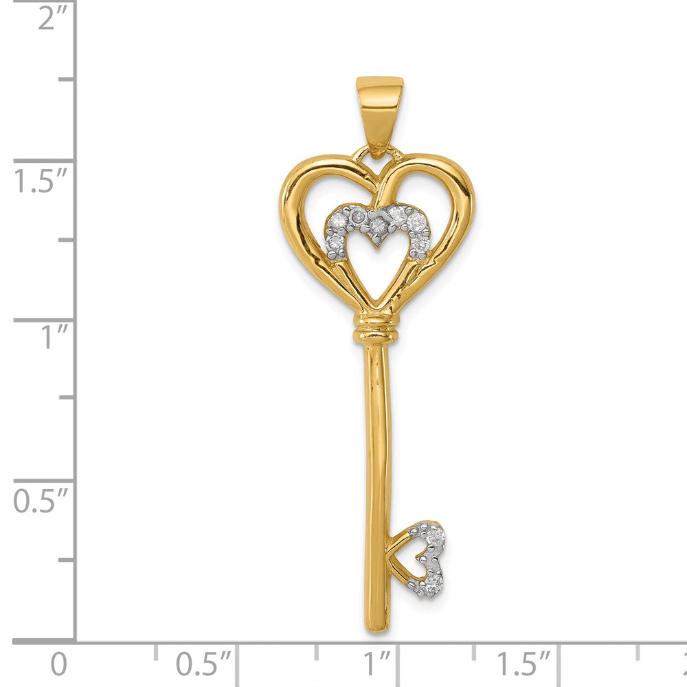 Million Charms 925 Sterling Silver With Vermeil (Cubic Zirconia) CZ Heart Within Silver Heart Key Pendant