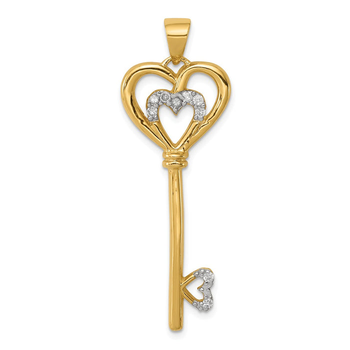 Million Charms 925 Sterling Silver With Vermeil (Cubic Zirconia) CZ Heart Within Silver Heart Key Pendant