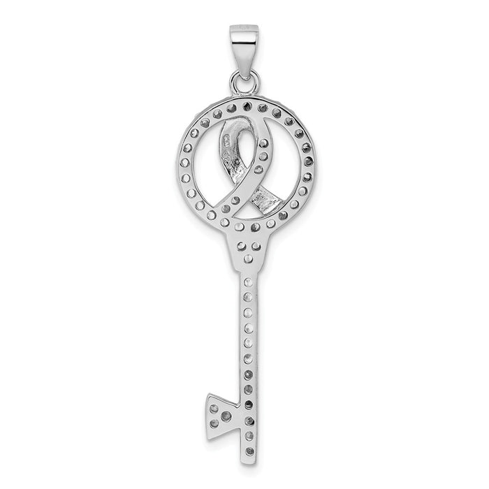 Million Charms 925 Sterling Silver Breast Cancer Awareness Symbol (Cubic Zirconia) CZ Key Pendant