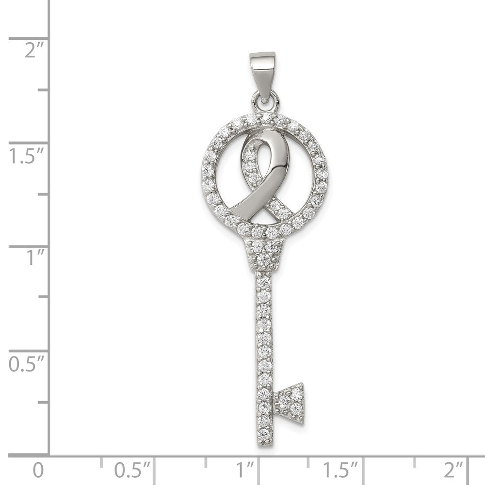 Million Charms 925 Sterling Silver Breast Cancer Awareness Symbol (Cubic Zirconia) CZ Key Pendant