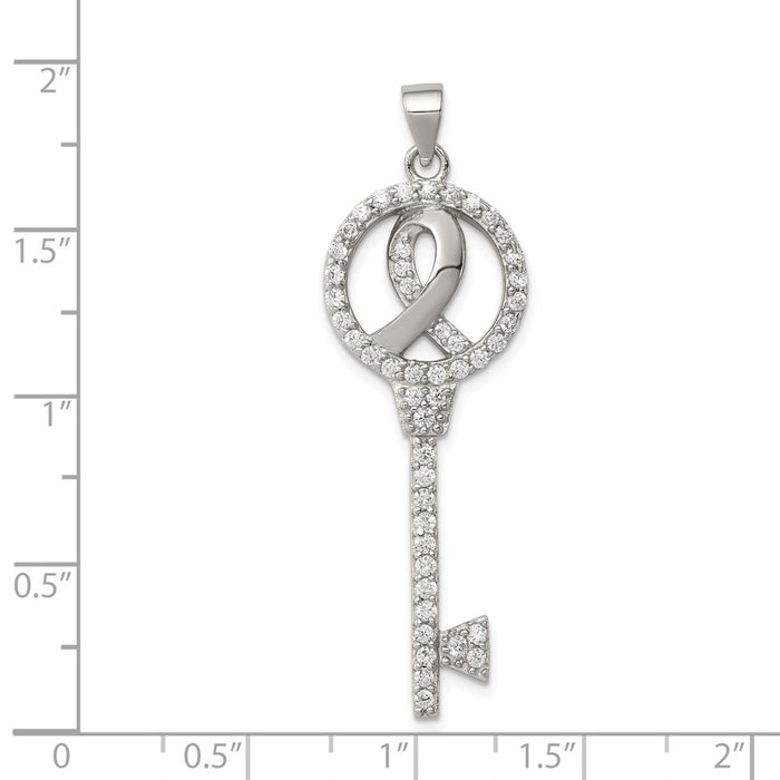 Million Charms 925 Sterling Silver Breast Cancer Awareness Symbol (Cubic Zirconia) CZ Key Pendant