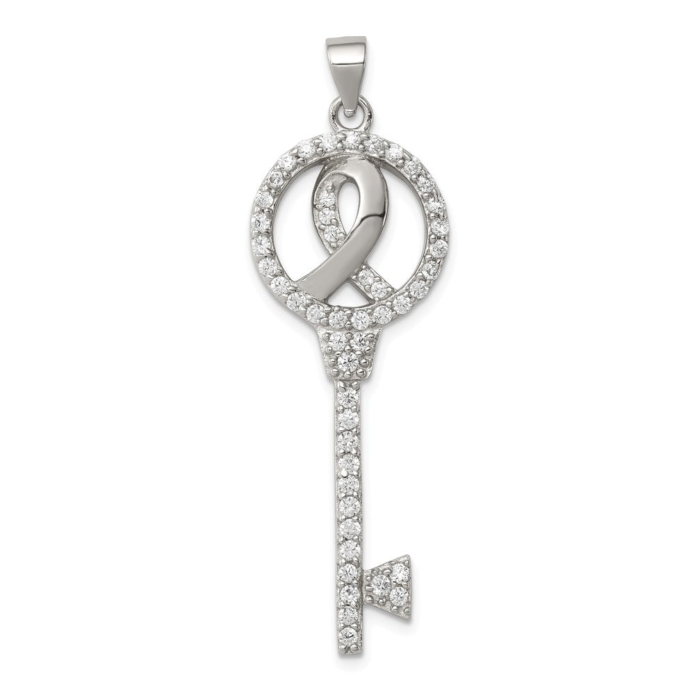 Million Charms 925 Sterling Silver Breast Cancer Awareness Symbol (Cubic Zirconia) CZ Key Pendant